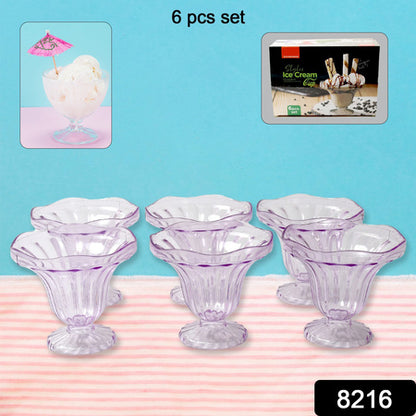 Crystal Plastic Ice-Cream Bowl Home  Kitchen Serving Platter Or Dessert Cup For Sundae Sweets Snacks Fruit Pudding Nuts Or Dip Serving Bowls (Crystal Cups Set Of 6)