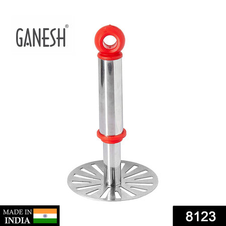 Ganesh Potatopav Bhaji Masher With Plastic Handle Silver  Plastic - Oval Pav Masher Potato 1-Piece Smasher Handle Multicolor