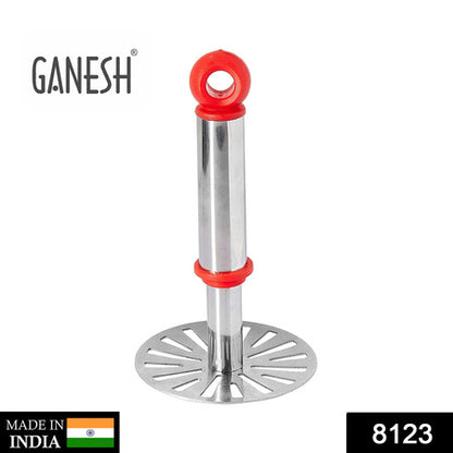 Ganesh Potatopav Bhaji Masher With Plastic Handle Silver  Plastic - Oval Pav Masher Potato 1-Piece Smasher Handle Multicolor