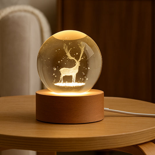 Melacrystal Ball Night Light Glass Ball Night Lamp With Wood Base