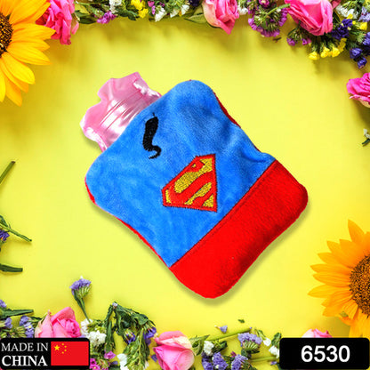 Superman Print Small Hot Water Bag With Cover For Pain Relief Neck Shoulder Pain And Hand Feet Warmer Menstrual Cramps.