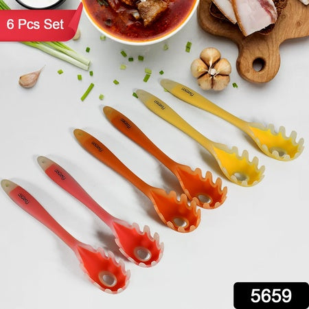 Multipurpose Silicone Spoon Silicone Basting Spoon Non-Stick Kitchen Utensils Household Gadgets Heat-Resistant Non Stick Spoons Kitchen Cookware Items For Cooking And Baking (6 Pcs Set)