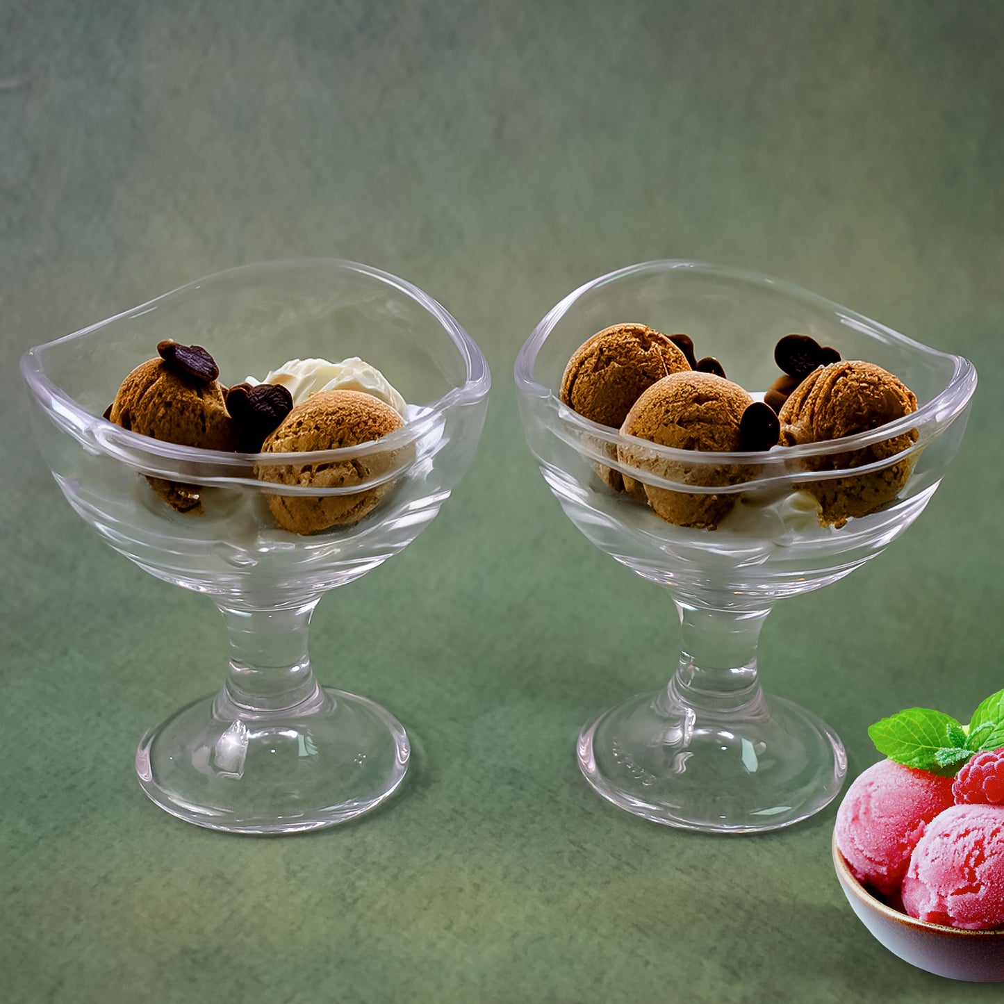 Glassfooted Dessert Bowl Ice Cream Cup (2 Pcs Set)
