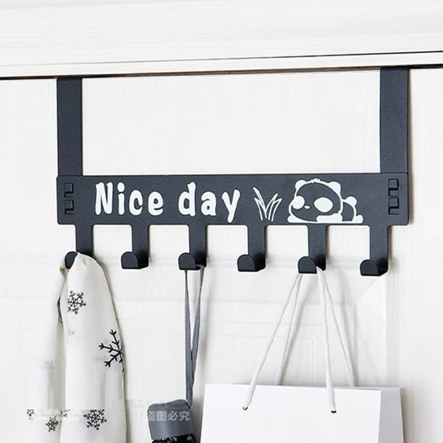 Heavy-Duty Carbon Steel Cartoon Nice Day Over Door Hook Hanger Rack Towel Hanger Removable Door Hook Coat Scarf Cloths Hanger (1 Pc  6 Hook)
