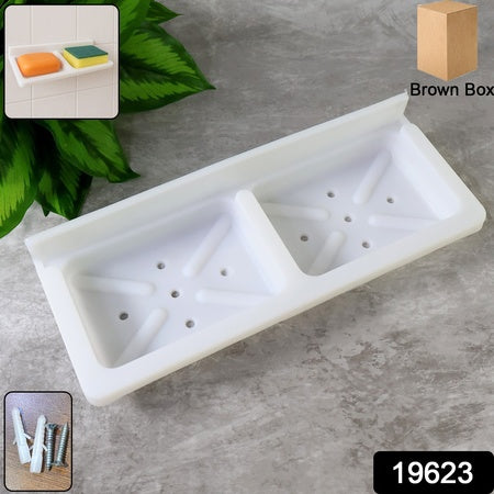 Wallmounted Double Compartment Soap  Sponge Holder (1 Pc)