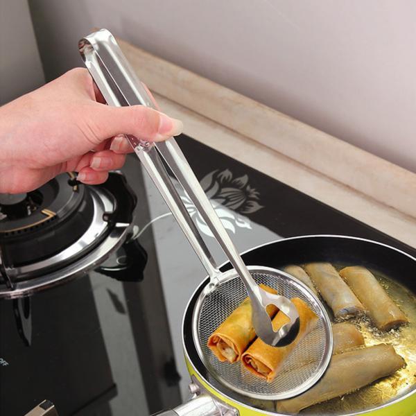 2In1 Stainless Steel Filter Spoon With Clip Food Kitchen Oil-Frying Multi-Functional