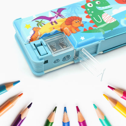 Multipurpose Compass Box Plastic Double Deck Pencil Case With 2 Compartments Supplies Utility Box Storage Organizer Pencil Box For School Cartoon Printed Pencil Case For Kids Birthday Gift For Girls  Boys (1 Pc Mix Design)