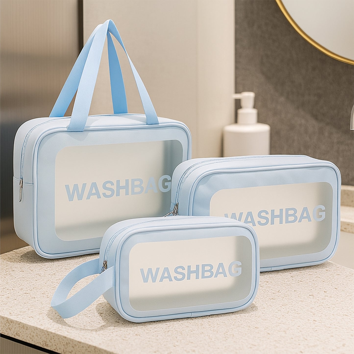 3-In-1 Waterproof Transparent Travel Toiletry Bag Set