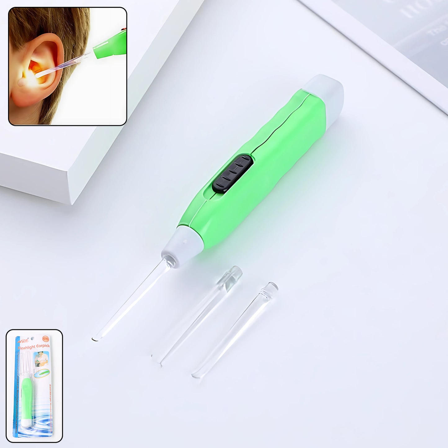 Greenled Flashlight Earpick With Tweezer (1 Pc)