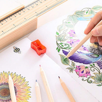 Colorful Wooden Pencil Set With Pencil Box Ruler Sharpener For For Kids Artist Architect