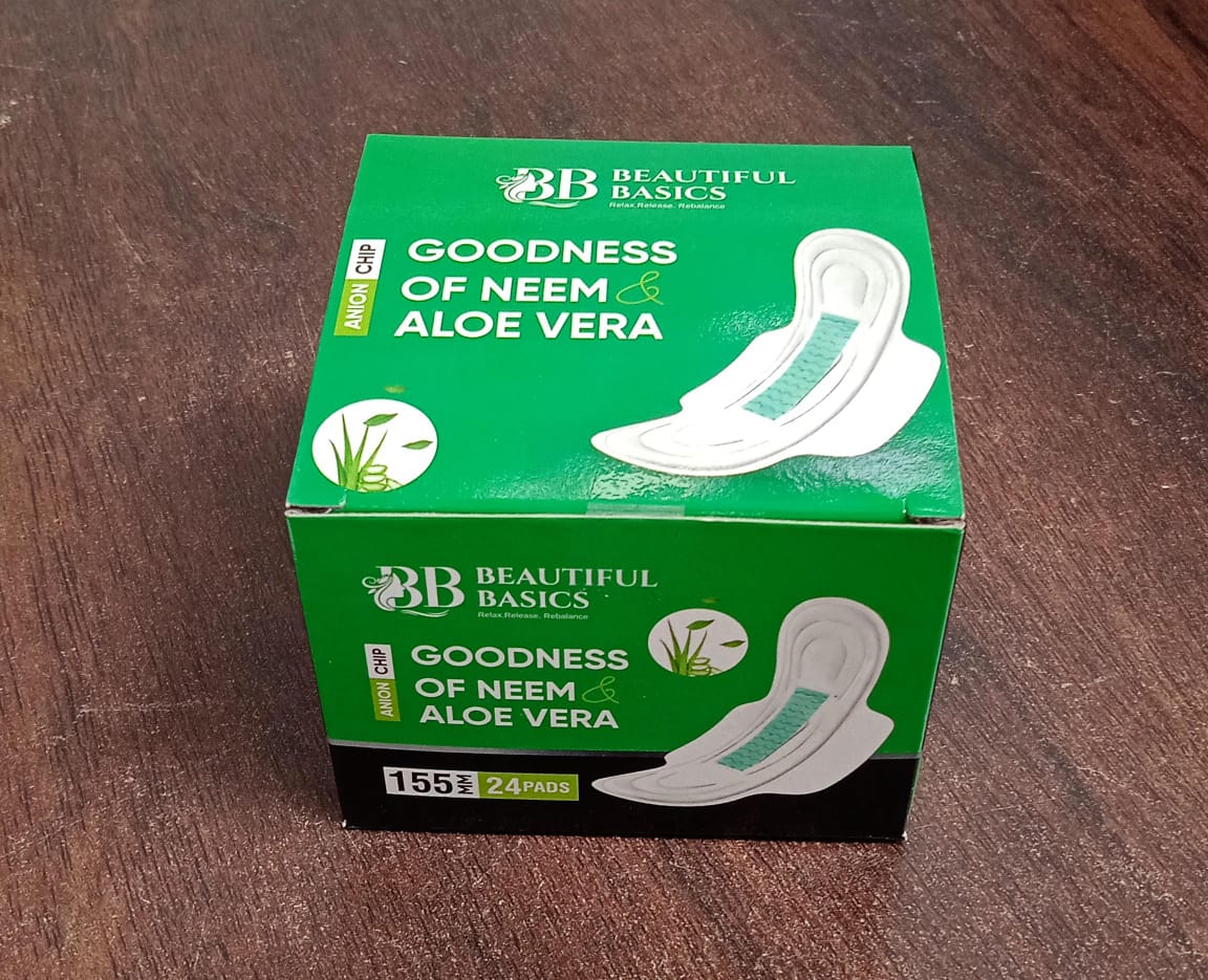 Sanitary Pads For Women With Goodness Of Neem  Aloe Vera  Ultra Thin  Leakage Protection  Ph Balance  With Antibacterial Anion Chip  (155 Mm  24 Pads)