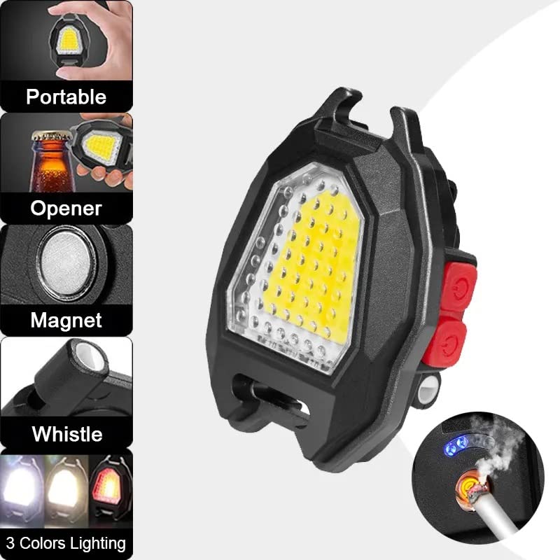 Portable Triangular Shaped Emergency Camping Flashlight With Cigarette Lighter Lumens Rechargeable Waterproof Portable Led Light Camping Keychain 6Lighting Modes With Strong Magnet 3 Color Lighting For Travel Camping Walking