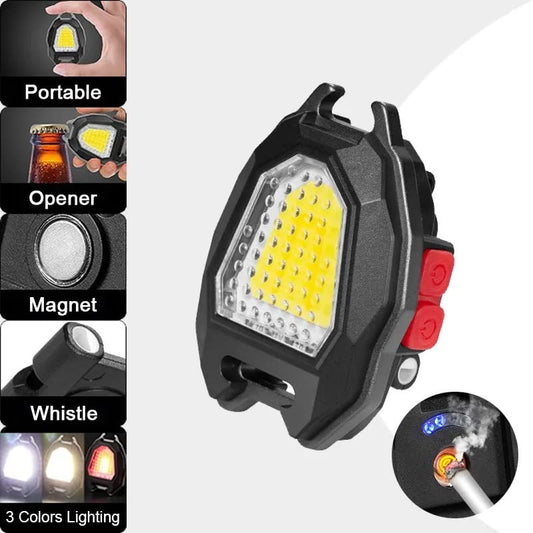 Portable Triangular Shaped Emergency Camping Flashlight With Cigarette Lighter Lumens Rechargeable Waterproof Portable Led Light Camping Keychain 6Lighting Modes With Strong Magnet 3 Color Lighting For Travel Camping Walking