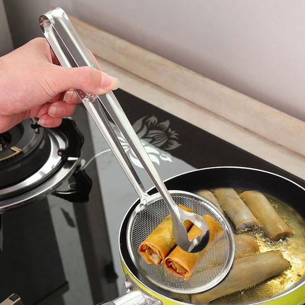 2In1 Stainless Steel Filter Spoon With Clip Food Kitchen Oil-Frying Multi-Functional