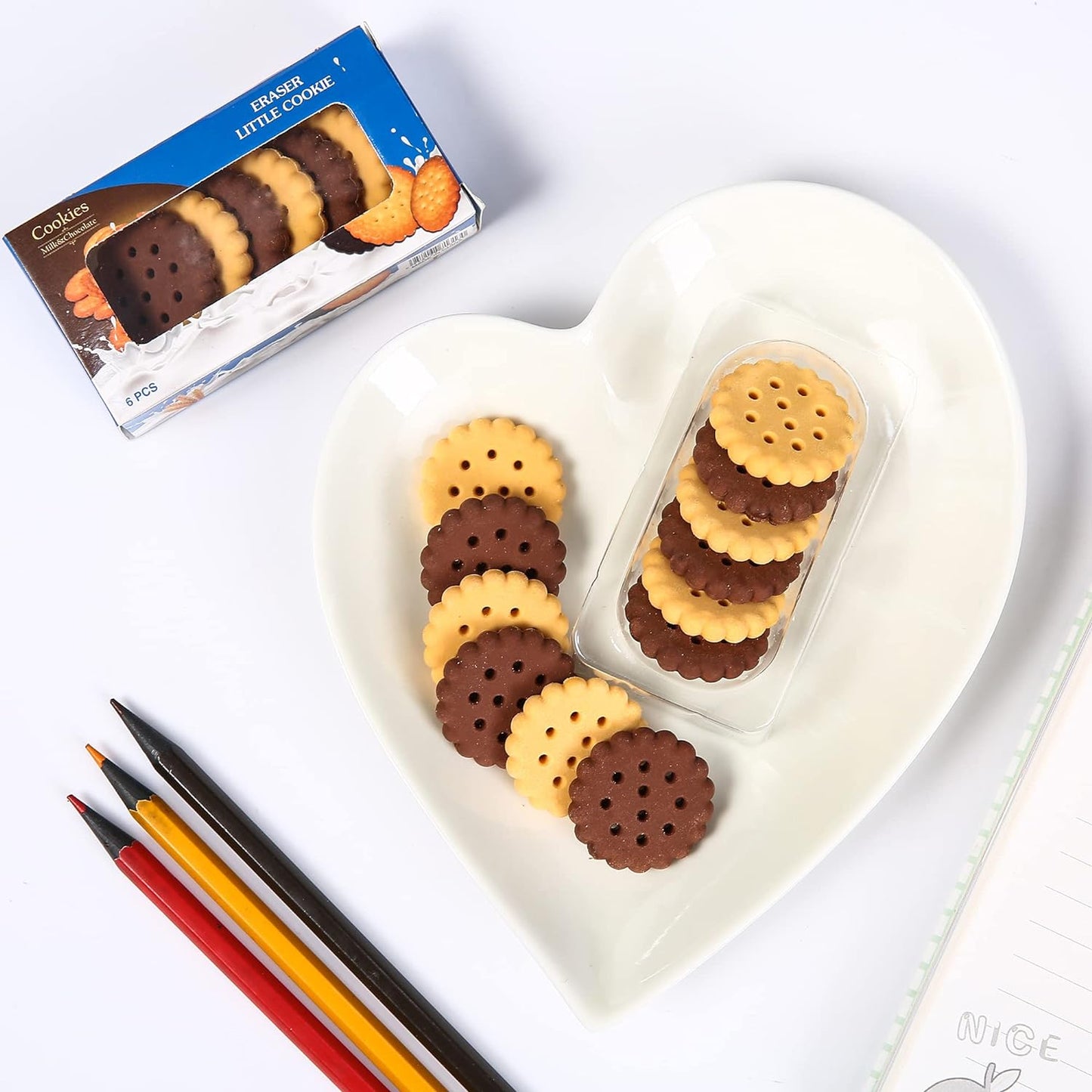 Pack Of 6 Erasers Erasers Stationery School Rubber Schools Sketches Office Sign Kid Party Favour Gift Toy Gift Creative Christmas Birthday Gift In Shape Biscuits (6 Pcs Set)