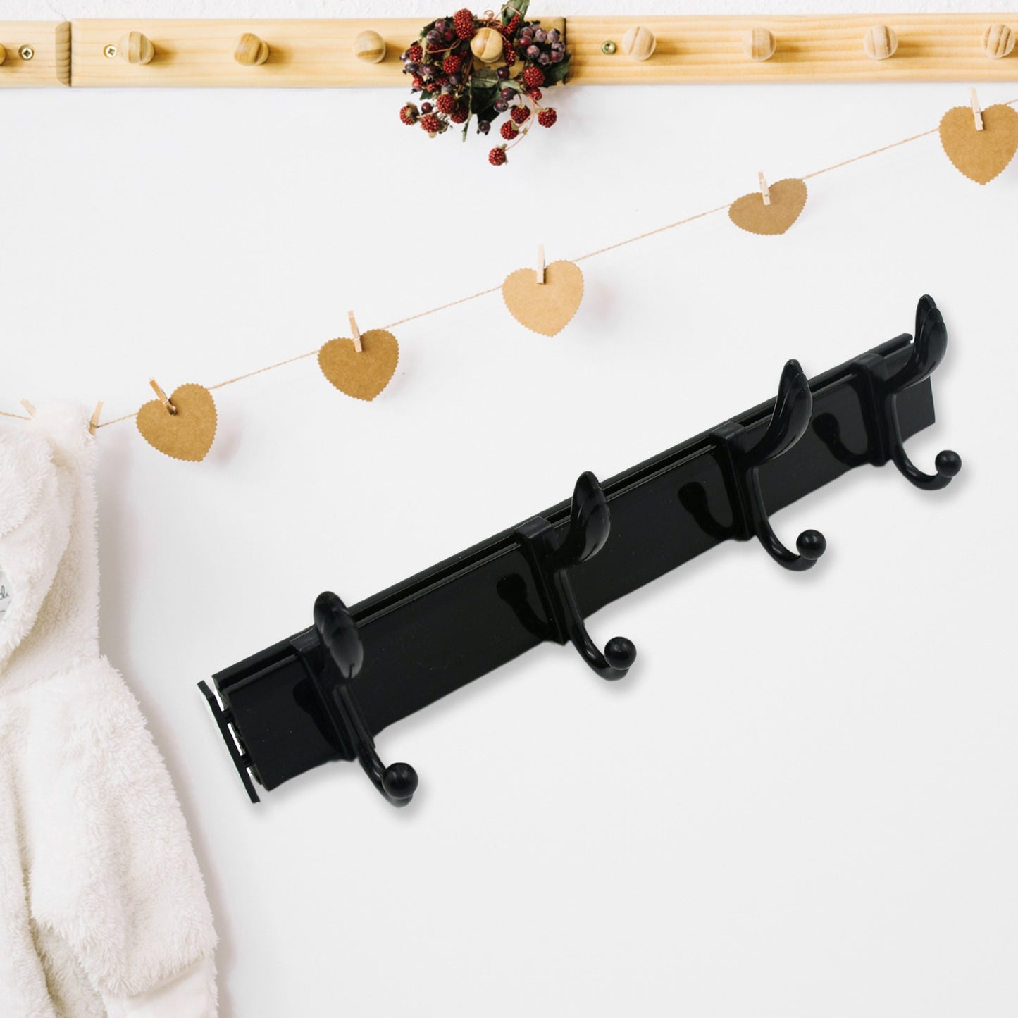 Cloth Hanger Wall Door Hooks Rail For Hanging Clothes For Hanging Hook Rack Rail Extra Long Coat Hanger Wall Mount For Clothes Jacket Hats 6 Hook With Eco-Friendly Liquid Adhesive Glue