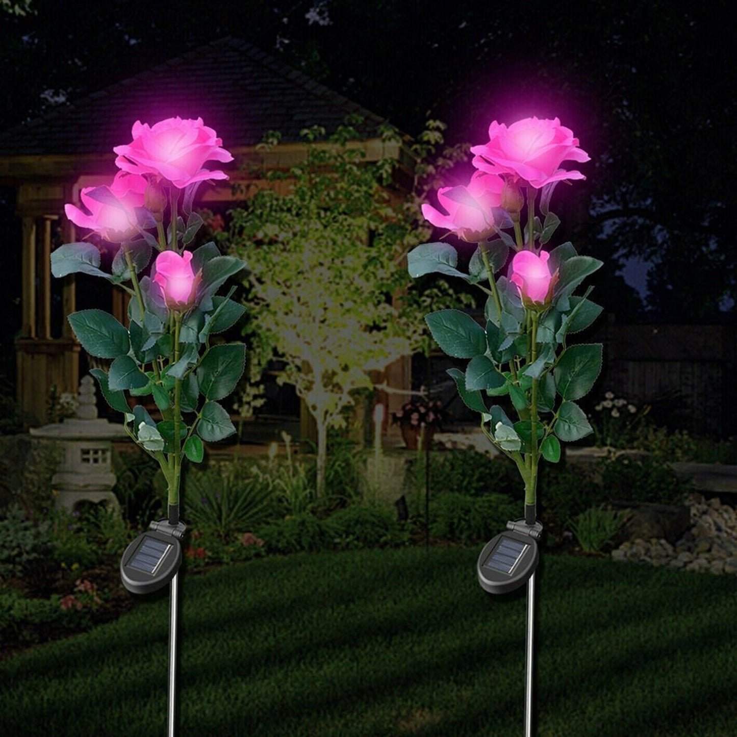 Garden Solar Outdoor Rose Lights Decorative  Waterproof Flower Light For Garden Patio Landscape Pathway Yard Holiday Decoration