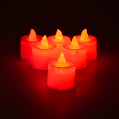Red Flameless Led Tealights Smokeless Plastic Decorative Candles - Led Tea Light Candle For Home Decoration (Pack Of 24)