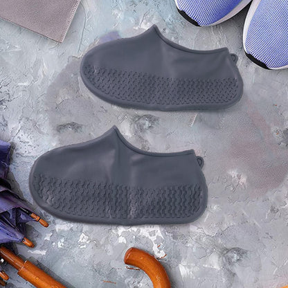 Grey Non-Slip Silicone Rain Reusable Anti Skid Waterproof Fordable Boot Shoe Cover (1 Pair )