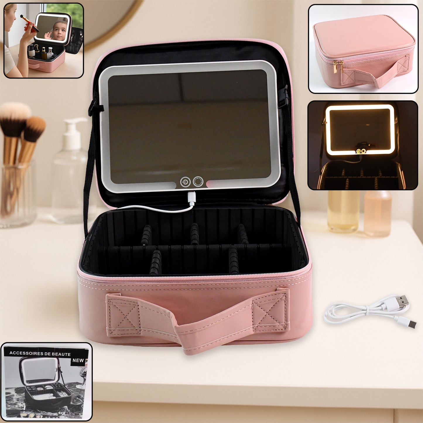 Pinkpremium Led Light Makeup Organizer Box (1 Pc)