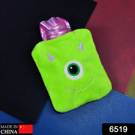 Green One Eye Monster Print Small Hot Water Bag With Cover For Pain Relief Neck Shoulder Pain And Hand Feet Warmer Menstrual Cramps.
