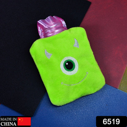 Green One Eye Monster Print Small Hot Water Bag With Cover For Pain Relief Neck Shoulder Pain And Hand Feet Warmer Menstrual Cramps.