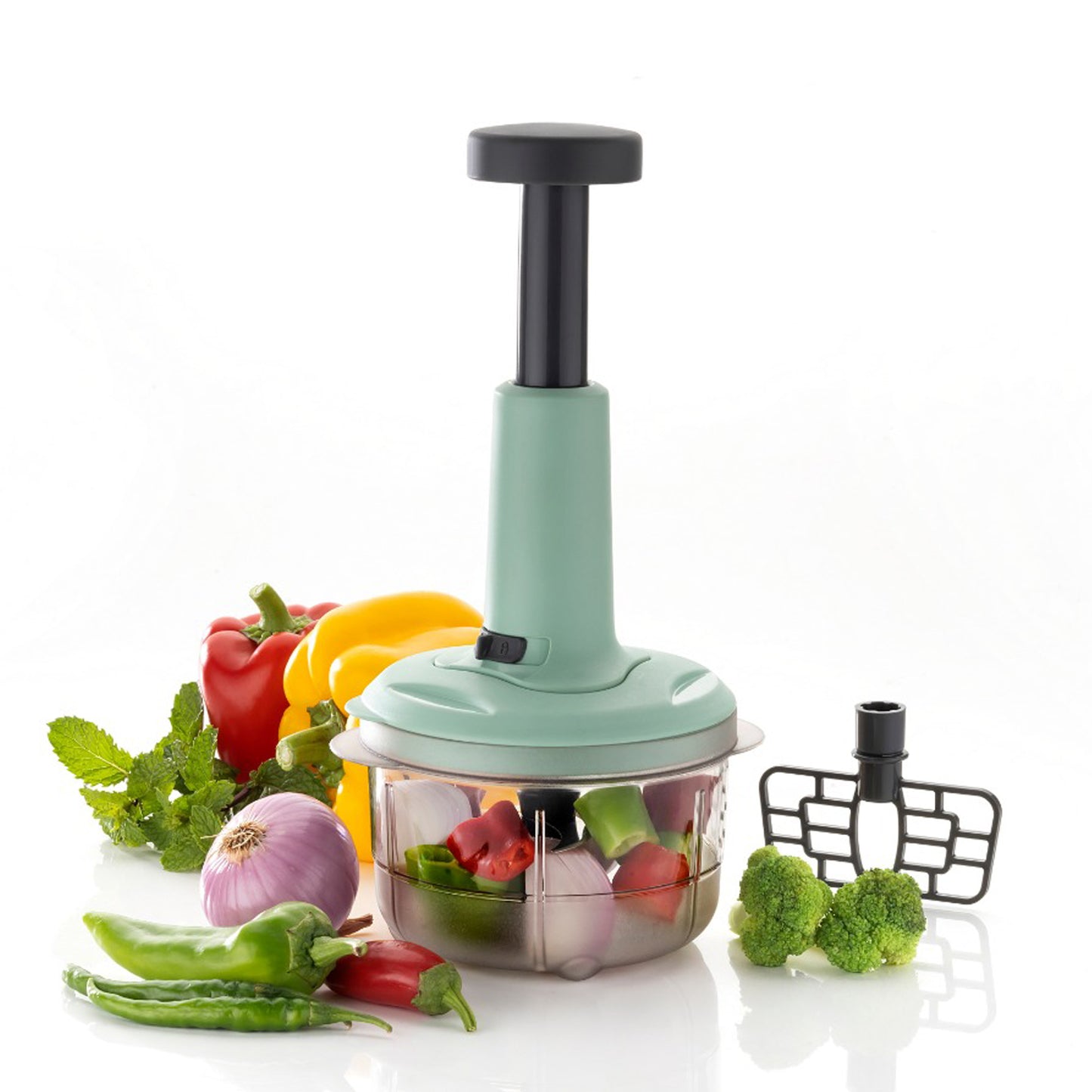 2In1 Push Chopper 800Ml Stainless Steel Blade Quick  Powerful Manual Hand Held Food Chopper To Chop  Cut Fruits Vegetables Herbs Onions For Salsa Salad