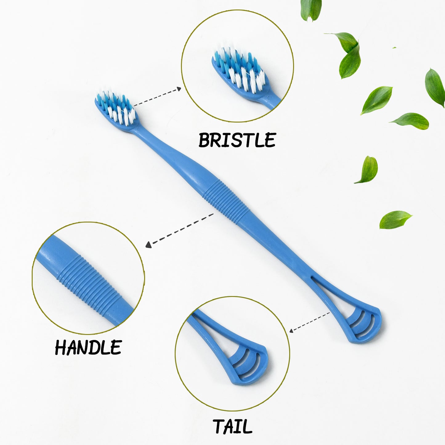 2-In-1 Tooth Brush With Tongue Scraper Soft Bristle  Long Handle (8Pcs) Soft Toothbrush